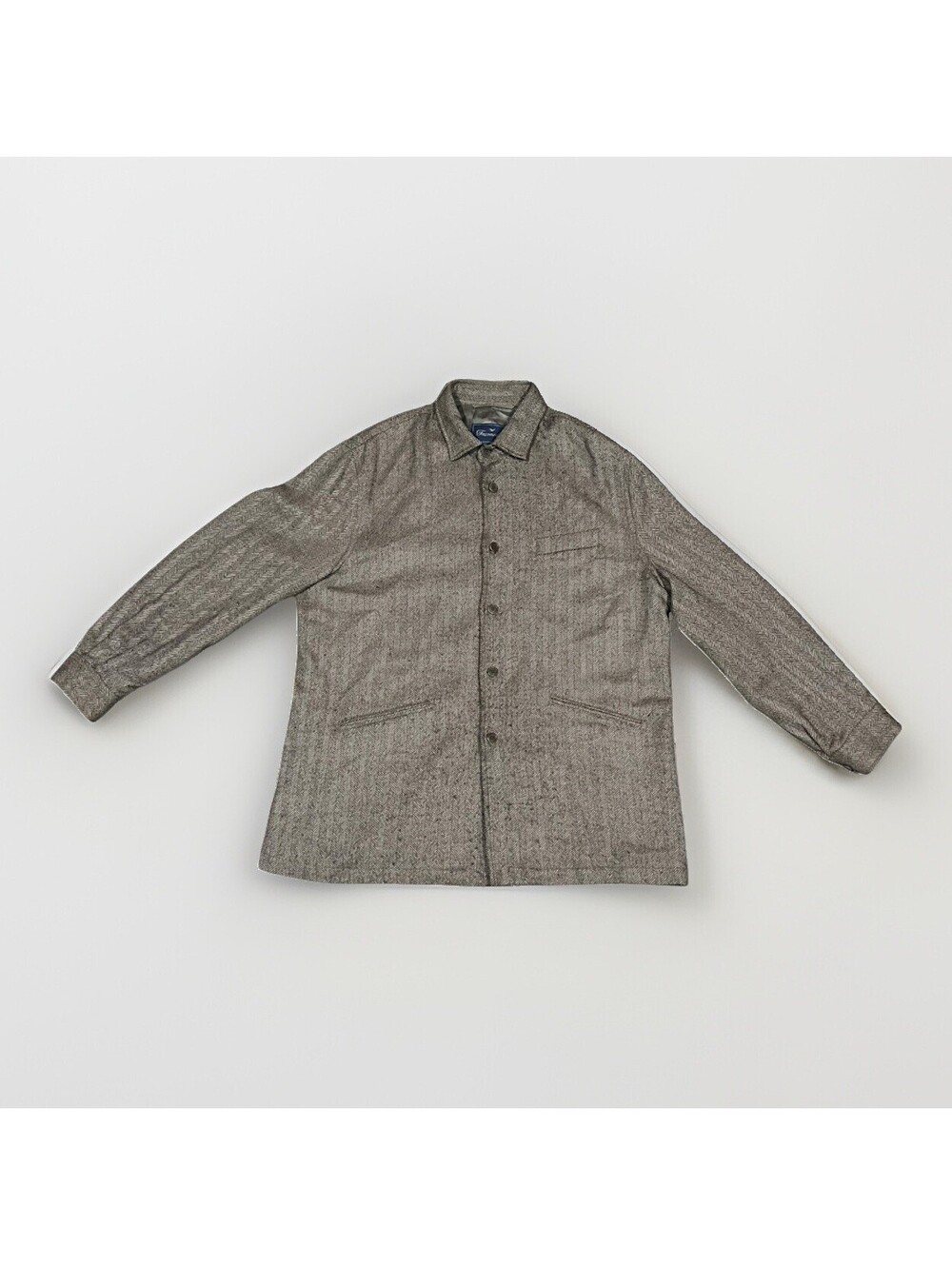 Faconnable Men’s XL Wool Silk Cashmere Herringbone Shirt Jacket Gray